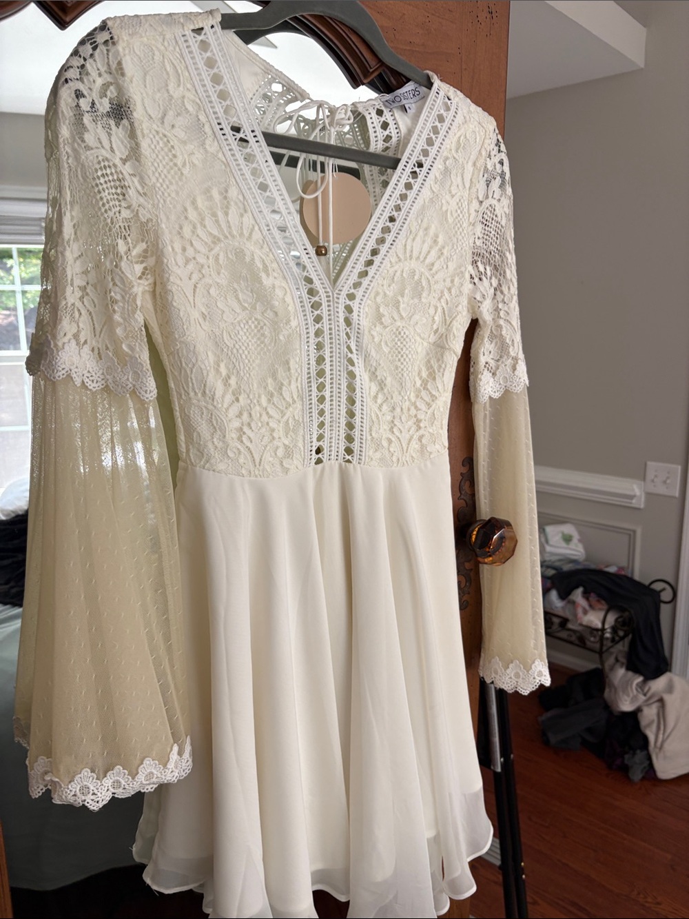 Two sisters brand Ivory Lace Mini Dress with Bell Sleeves